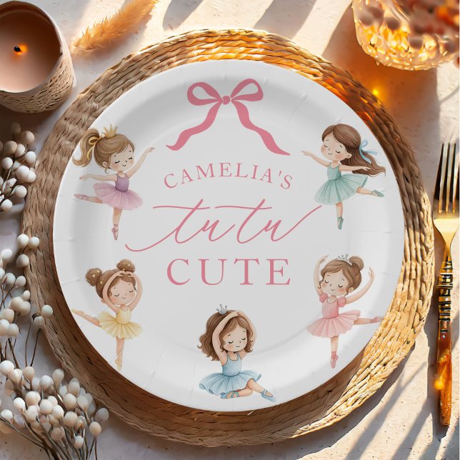 Ballet Pink Girls Bow Tutu Ballerina 1st Birthday Pappteller (Von Creator hochgeladen)