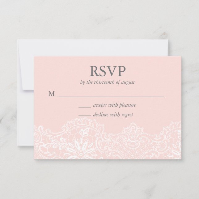 Ballet Pink Lace Wedding RSVP Card (Vorderseite)