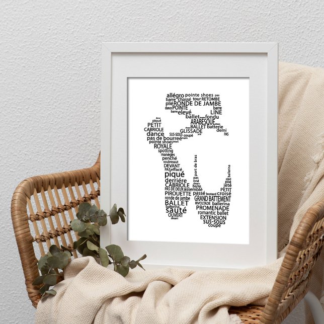 Ballet Pointe Shoe Typografie Schwarzweiß Poster (Von Creator hochgeladen)