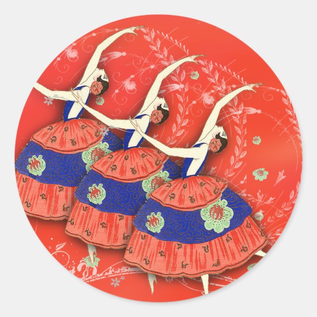 Ballet Printemps in Red Ballerina Labels Runder Aufkleber (Vorderseite)