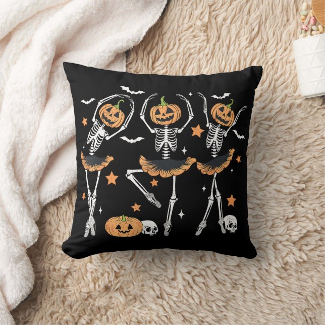Ballet Pumpkin Skeleton Beängstigend Halloween Kissen (Decke)