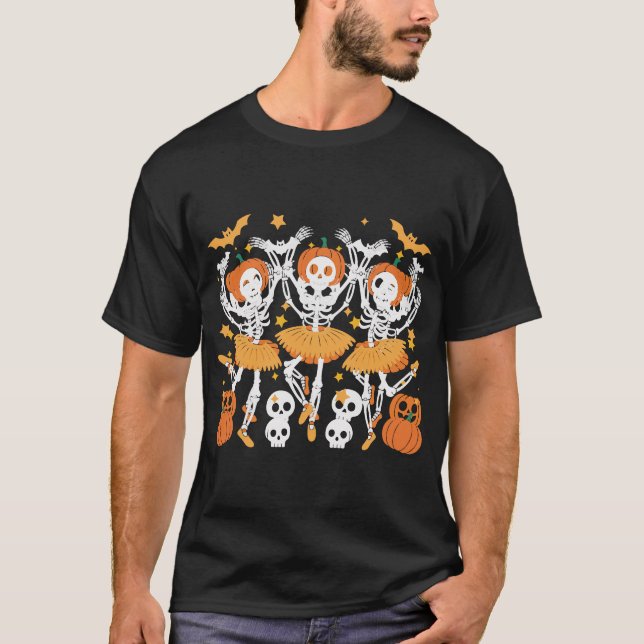 Ballet Pumpkin Skeleton Halloween T - Shirt - Beän (Vorderseite)