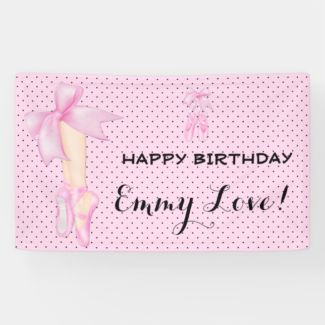 Ballet Shoes Bow Pink & Black Polka Dot Banner (Horizontal)