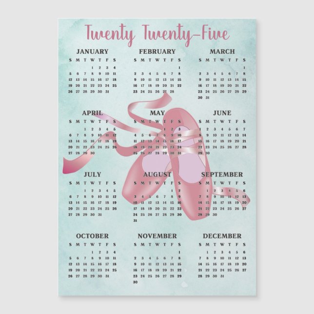 Ballet Shoes Slippers 2025 Kalender Magnetkarte (Vorderseite)