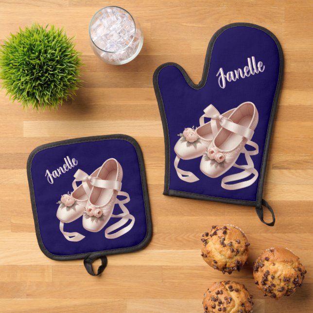 Ballet Slippers mit Ribbon & Peony Embellishs Ofenhandschuh & Topflappen-Set (Oben Unten)