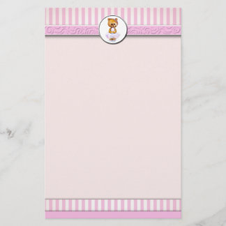 Ballet Teddy Bear Pink Candy Stripe Letterhead A4 Briefpapier