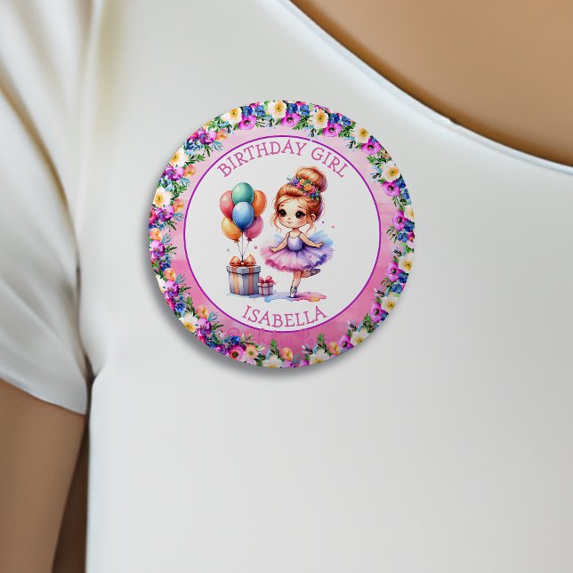 Ballet Themed Girl's Birthday Party Button (Von Creator hochgeladen)