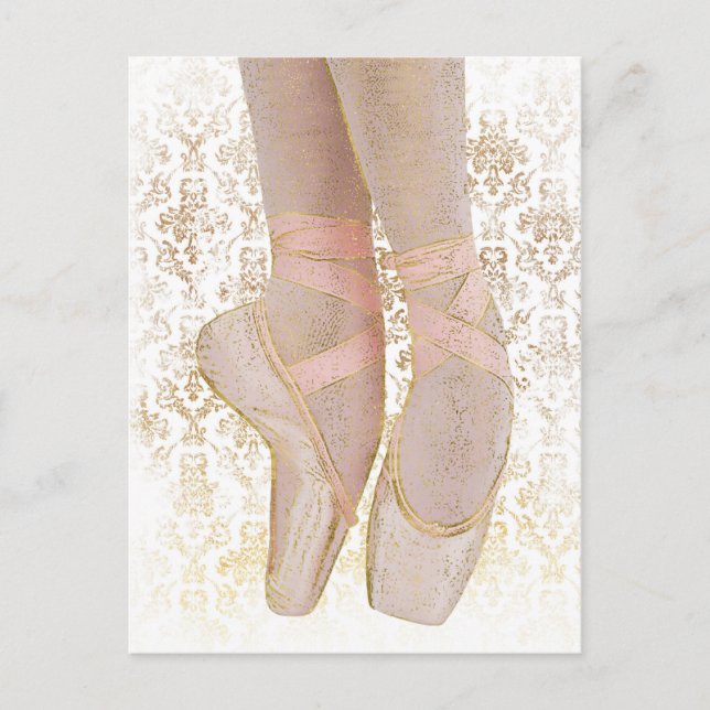 Ballet Zehenschuhe - Rosa Gold Weiß Postkarte (Vorderseite)