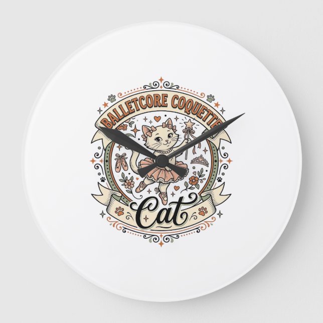 Balletcore Coquette Katze Balletcore Coquette Katz Große Wanduhr (Vorderseite)