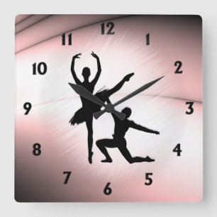 Ballett-Couple-Dance Pink-Akzent Quadratische Wanduhr