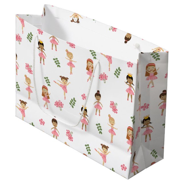 Ballett Pink Ballerinas Tanzmuster Große Geschenktüte (Vorderseite Schrägansicht)