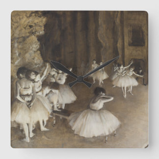 Ballett-Probe auf Bühne von Edgar Degas Quadratische Wanduhr