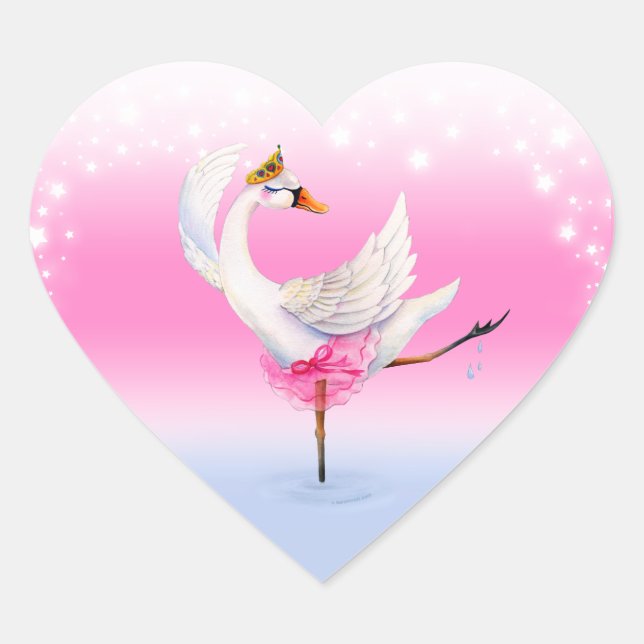 Ballett Tanz weißen Schwan auf See Aquarellkunst Herz-Aufkleber (Vorderseite)