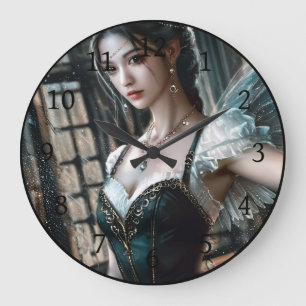 Ballett-Tänzer in einem grünen TuTu und Feen Flüge Große Wanduhr