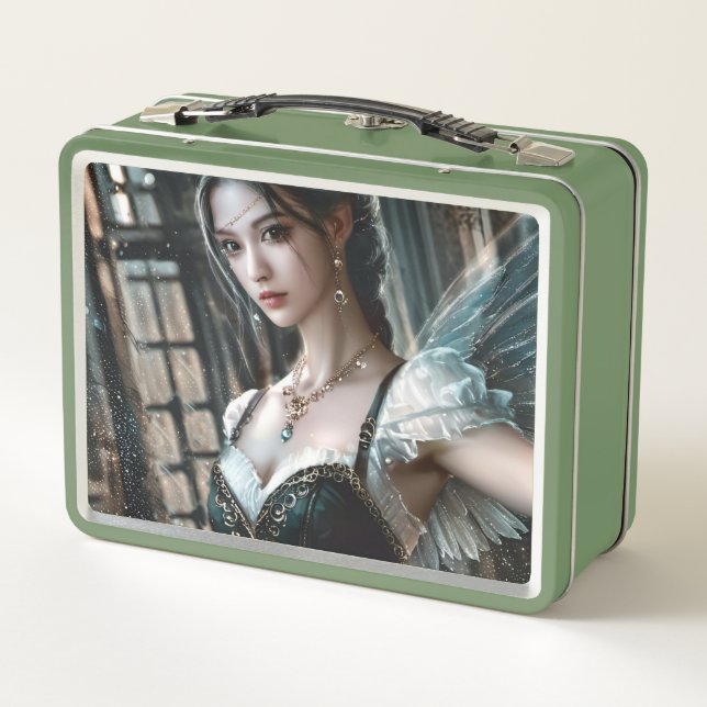 Ballett-Tänzer in einem grünen TuTu und Feen Flüge Metall Brotdose (Rückseite)