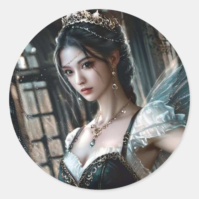 Ballett-Tänzer in einem grünen TuTu und Feen Flüge Runder Aufkleber (Vorderseite)