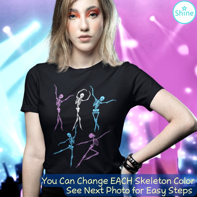 Ballett Tanzskelett gruselig geile Halloween T-Shirt (You may change the color on each of the 5 skeletons to other colors. See next photo for easy steps.)