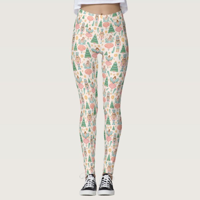 Ballett und Fairies auf Creme-Hintergrund Leggings (Vorderseite)