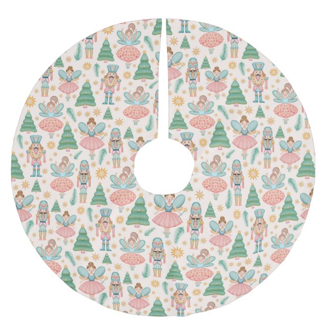 Ballett und Fairies auf Creme-Hintergrund Polyester Weihnachtsbaumdecke (Vorderseite)