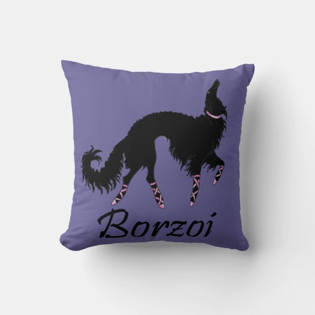 Ballettborzoi-Schönheit im Schwarzen Kissen (Vorderseite)