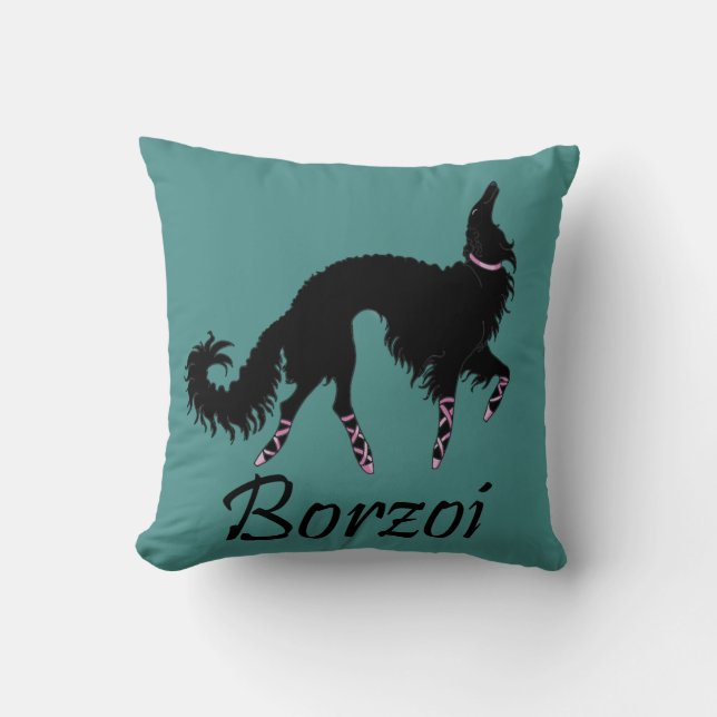 BallettBorzoi Schwarz-Aquamarin Kissen (Vorderseite)
