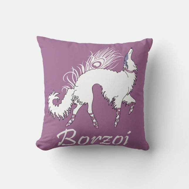 Ballettborzoi-Weiß-Rosa Kissen (Vorderseite)