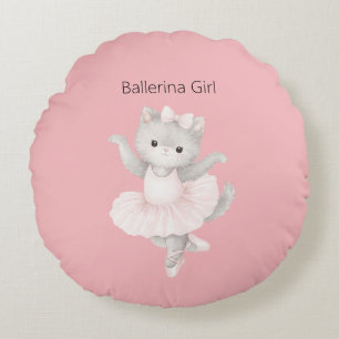 Ballettmädchen Graues Kätzchen Rundes Kissen