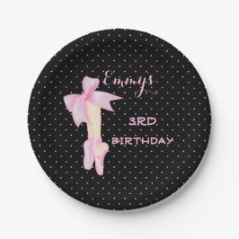 Ballettschuhe Ballerina Pink & Black Polka Dot Pappteller