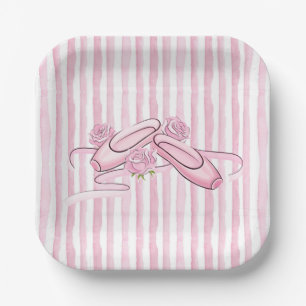 Ballettschuhe und Rosen Pink Pappteller
