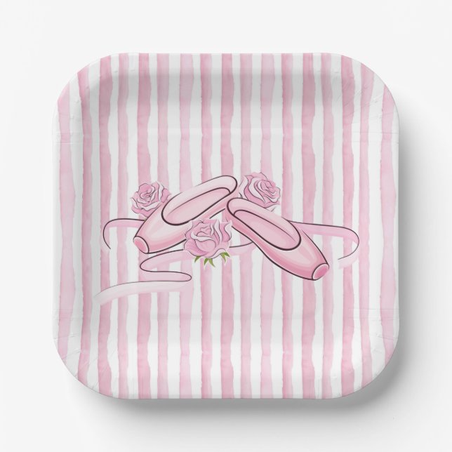 Ballettschuhe und Rosen Pink Pappteller (Vorderseite)