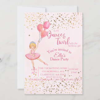 Balletttanz rosa Wasserfarbe Geburtstag Einladung