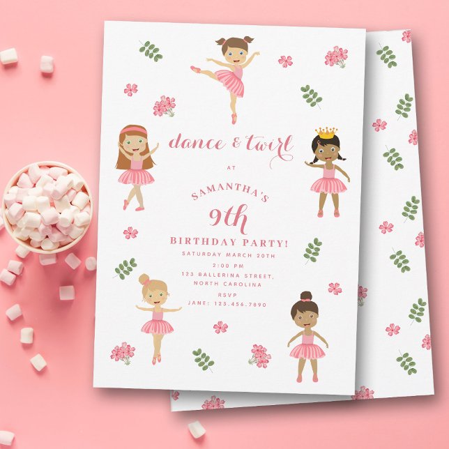 Balletttanz & Twirl Pink Ballerina Geburtstag Einladung (Ballet Dance & Twirl Pink Ballerina Birthday Invitation)