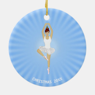 Balletttänzerin in Weiß auf hellblau Keramik Ornament