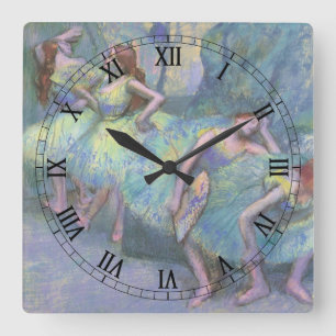 Balletttänzerinnen in den Kulissen von Edgar Degas Quadratische Wanduhr