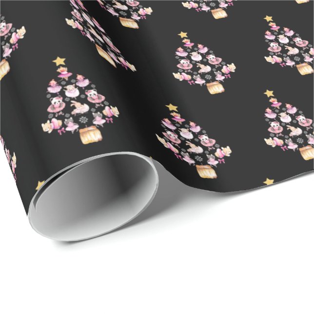 Balletttiere Ballerina Weihnachtsbaum Geschenkpapier (Rolleneckpunkt)