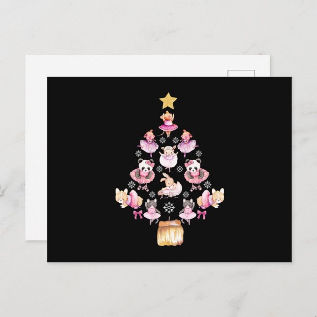 Balletttiere Ballerina Weihnachtsbaum Postkarte (Vorne/Hinten)