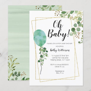 Ballon-Aquarell-Grünoh Babyparty Einladung