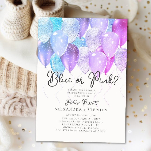 Ballon Arch Pink oder Blue Elegant Gender Reveal Einladung (Von Creator hochgeladen)