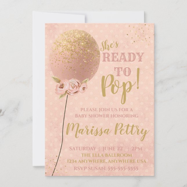 Ballon Babydusche bereit Pop Rose Gold Einladung (Vorderseite)