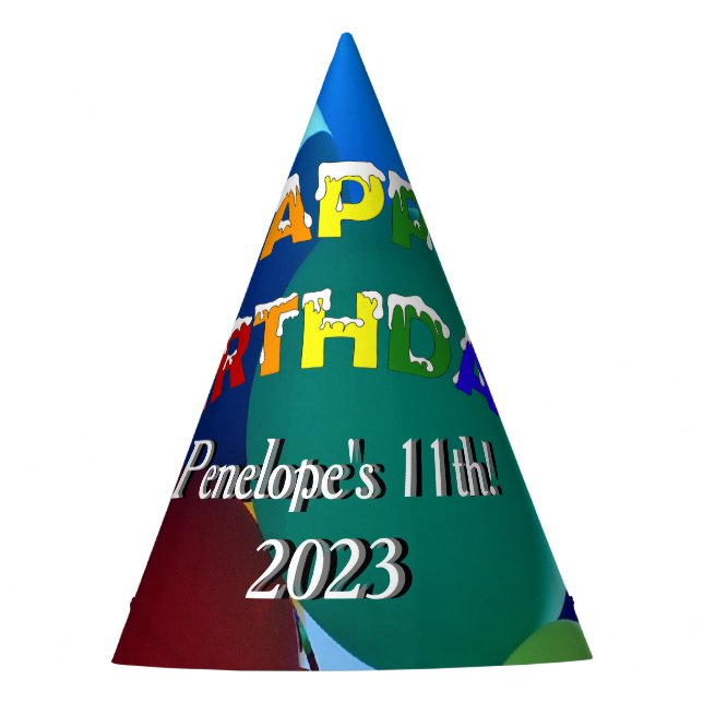 Ballon-Blues und Grüntöne-Regenbogen-alles Gute Partyhütchen (Vorderseite)