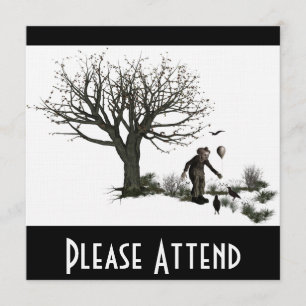 Ballon-Clown-alter Baum u. schwarze Vögel Einladung