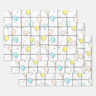 Ballon-Doodle geschlechtsneutrale Babydusche Geschenkpapier Set