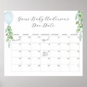 Ballon Eukalyptus Rate Baby Geburtstermin Kalender Poster