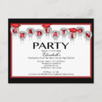 Ballon Graduation Party Einladung Red Grad Cap
