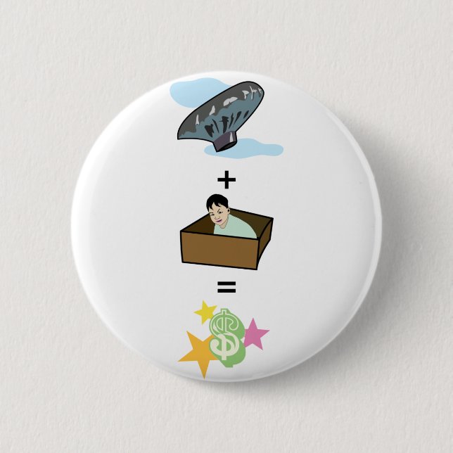 Ballon + Junge, der im Kasten = in $$ Starruhm $$ Button (Vorderseite)