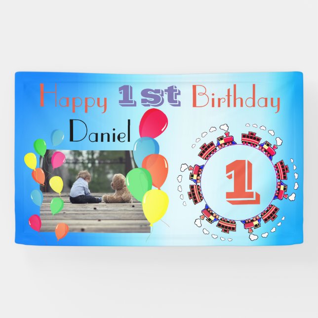 Ballon-personalisierter Baby-Jungen-glücklicher 1. Banner (Horizontal)