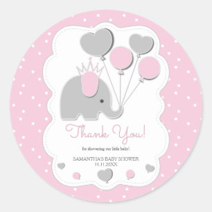 Ballon Rosa Elefant Babyparty Mädchen Runder Aufkleber