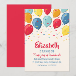 Ballon-scherzt 1. Geburtstags-Party | ersten Einladung