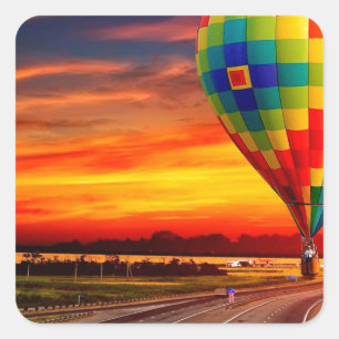 Ballon-Sonnenuntergang Quadratischer Aufkleber
