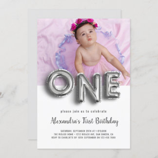 Ballon Text Erster Geburtstag Foto Personalisiert Einladung